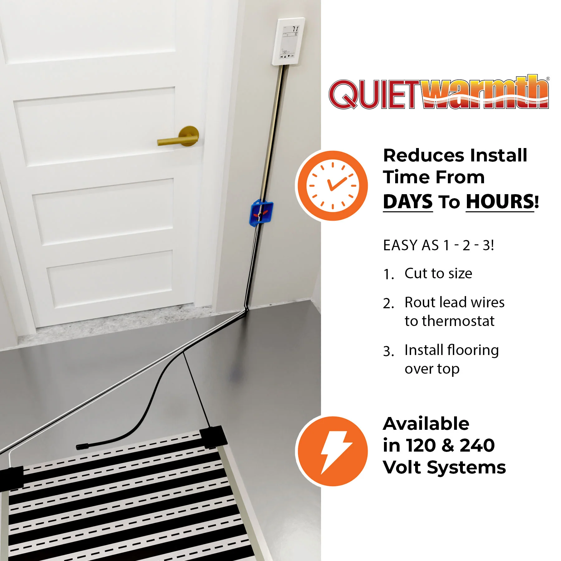3 ft. W x 5 ft. L 240V Radiant Floor Heating Systems for Laminate, Vinyl, and Floating Floors